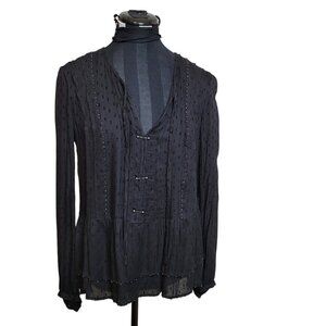 William Rast Black Long Sleeve Peplum Top – Textured Dot Pattern, Size S